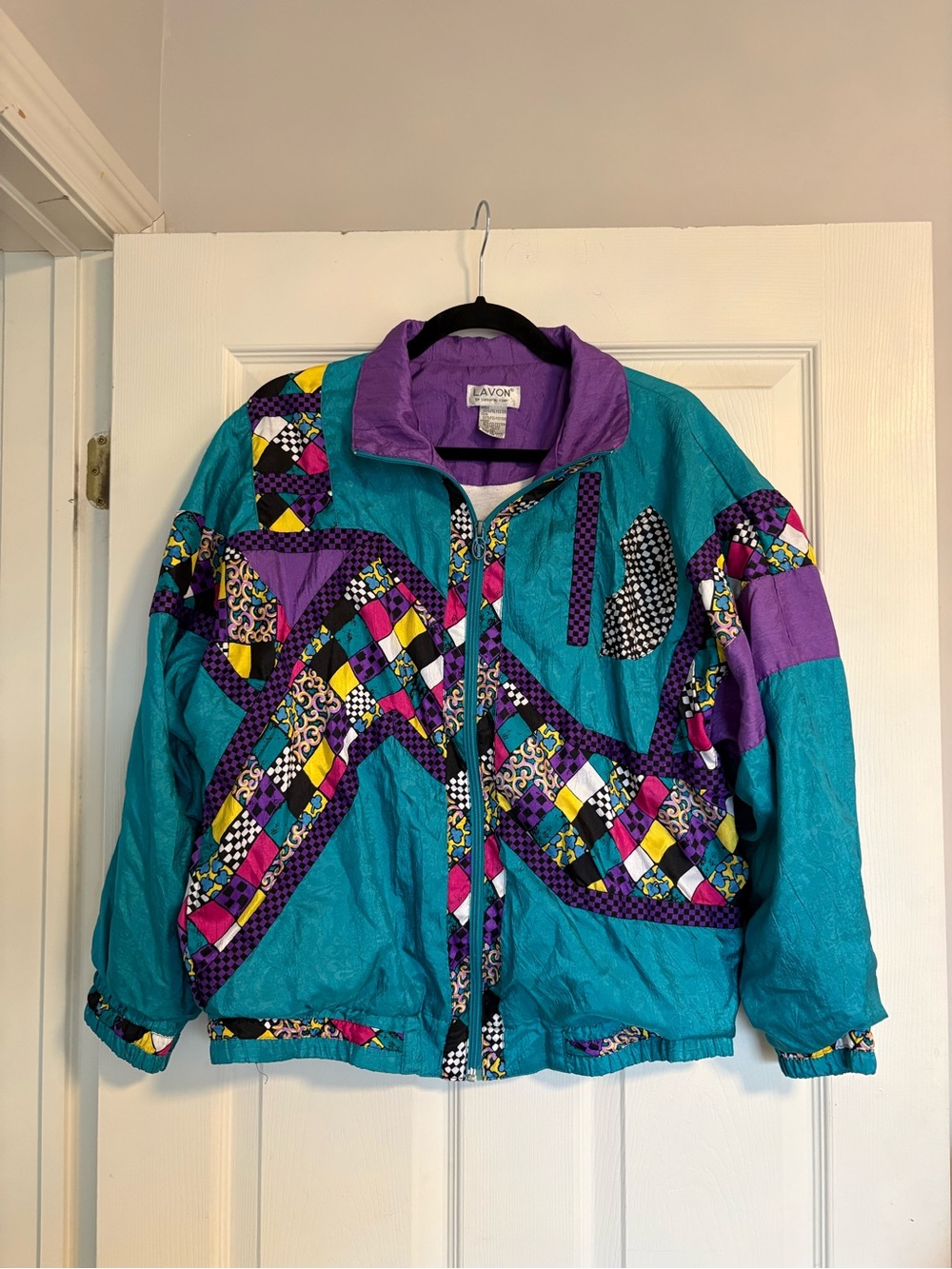 Lavon Teal & Purple Retro Patchwork Windbreaker Jacket